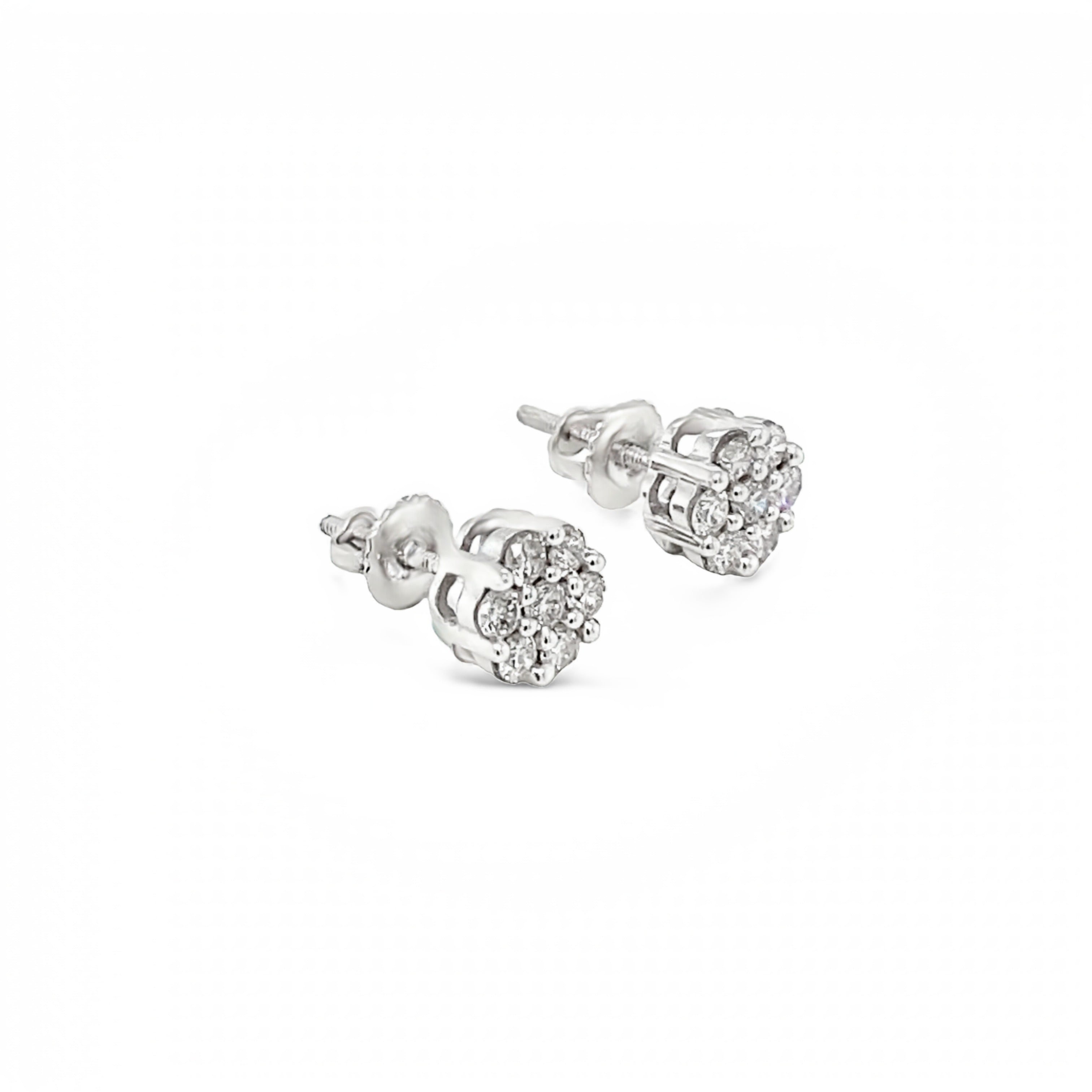 14ct White Gold Diamond Cluster Stud Earrings