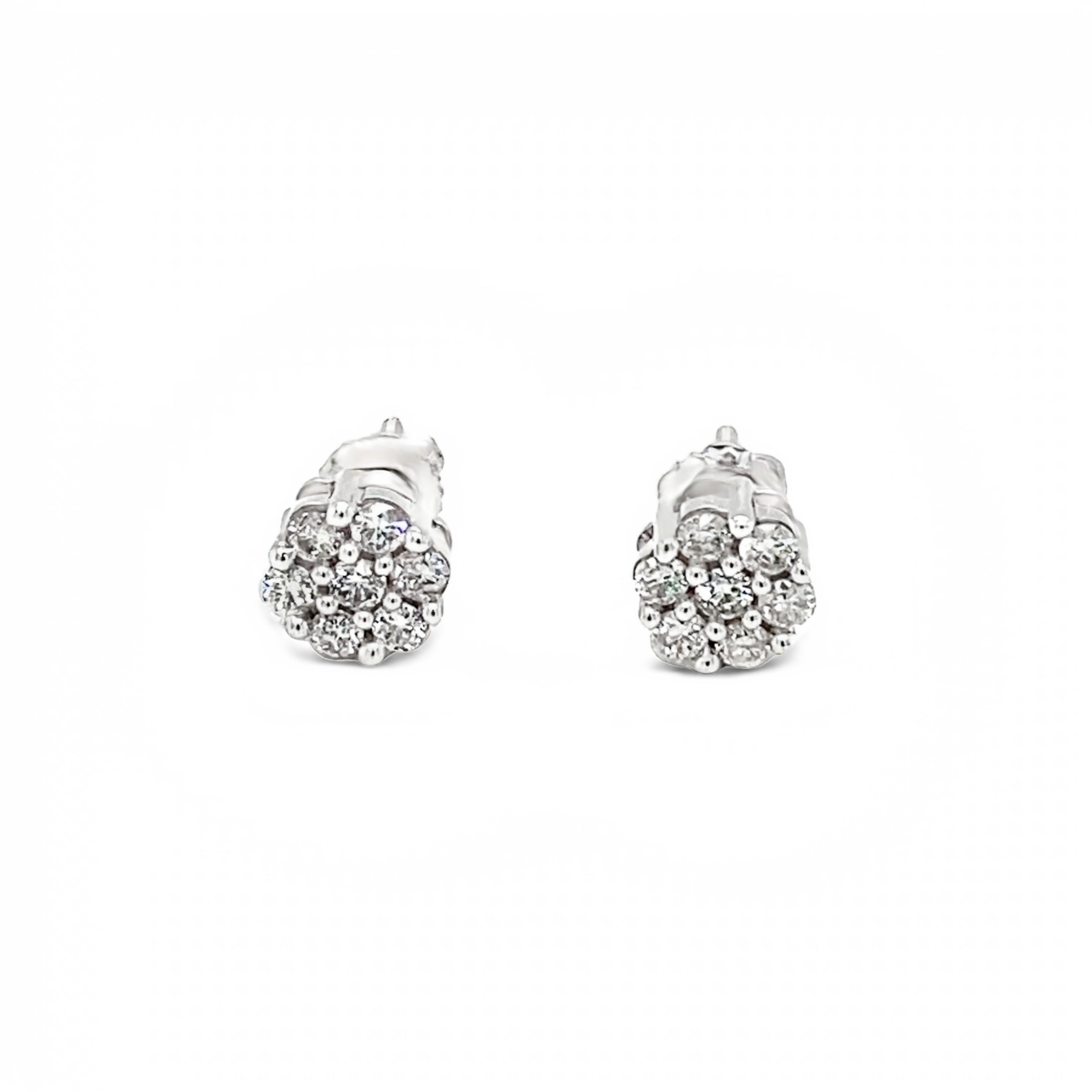 14ct White Gold Diamond Cluster Stud Earrings