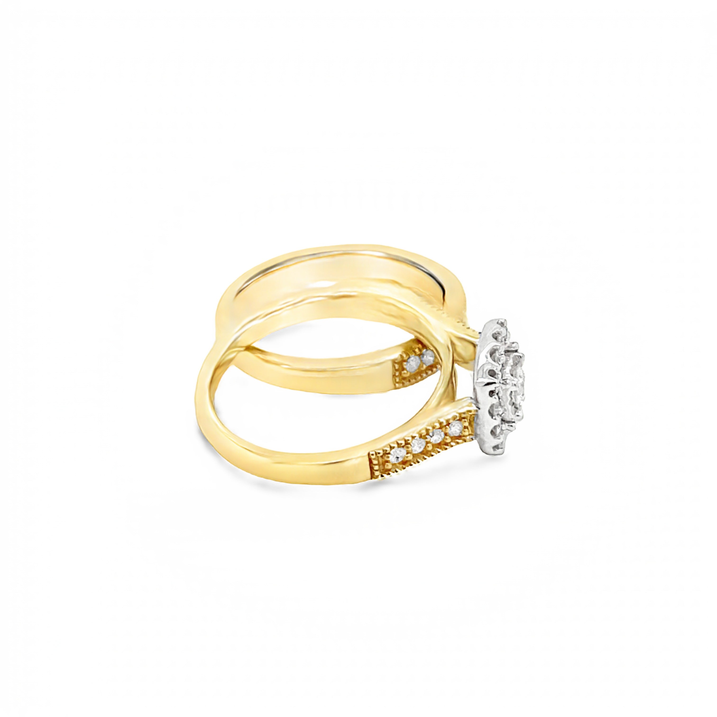 10ct Yellow and White Gold Halo Diamond Ring Set