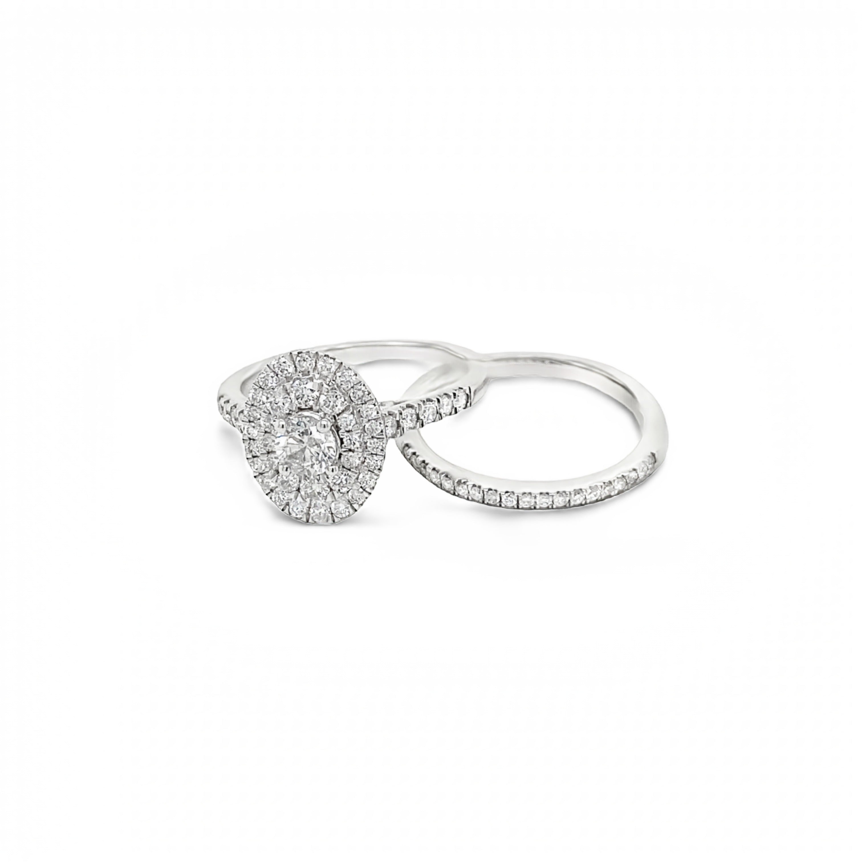 14ct White Gold Diamond Oval Cluster Ring Set