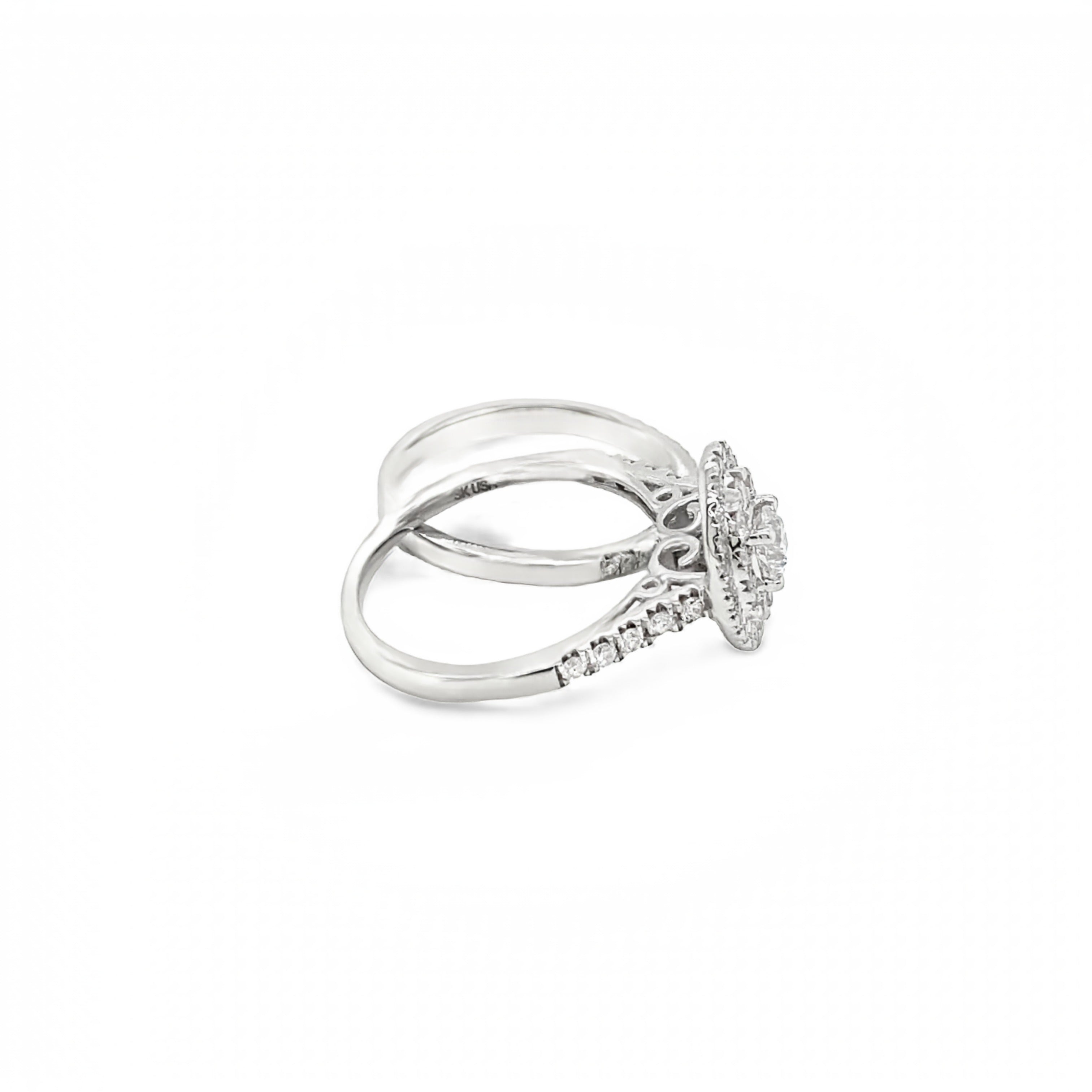 14ct White Gold Diamond Oval Cluster Ring Set