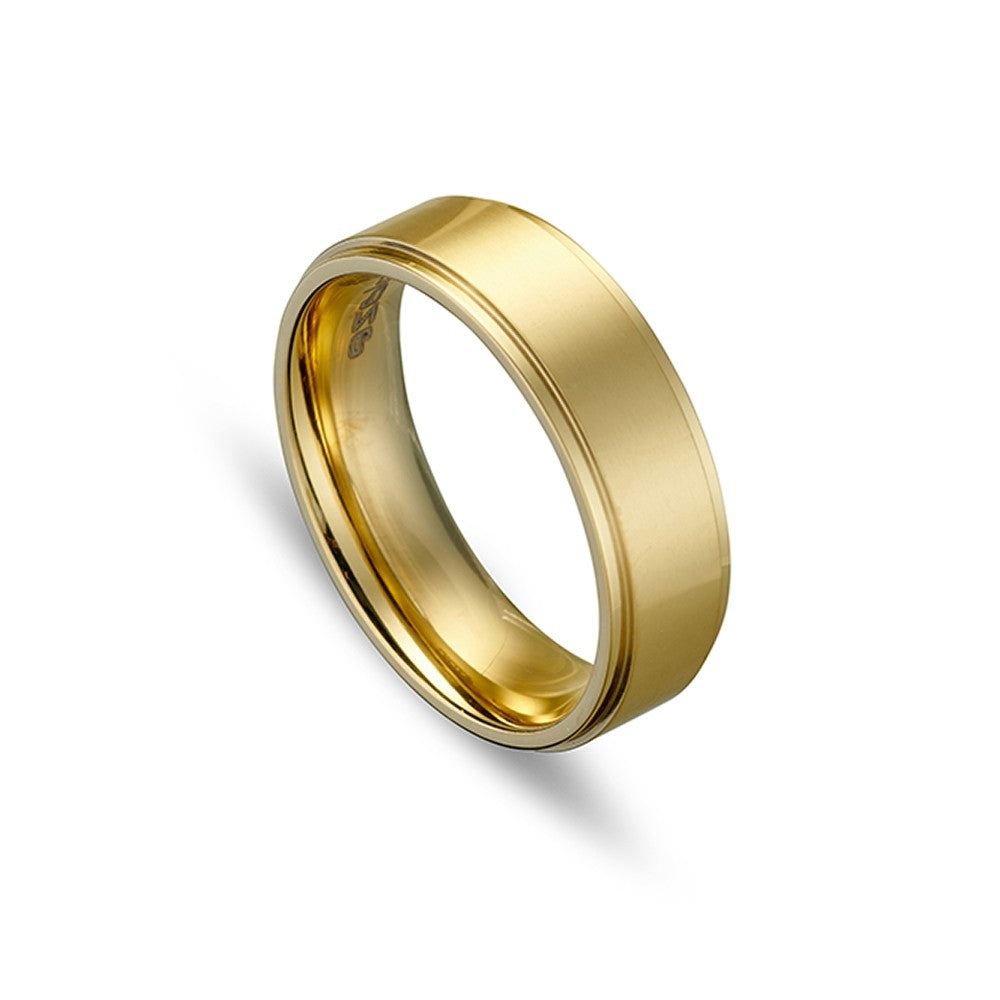 Blaze Titanium Wide Brushed Gold Plated Ring