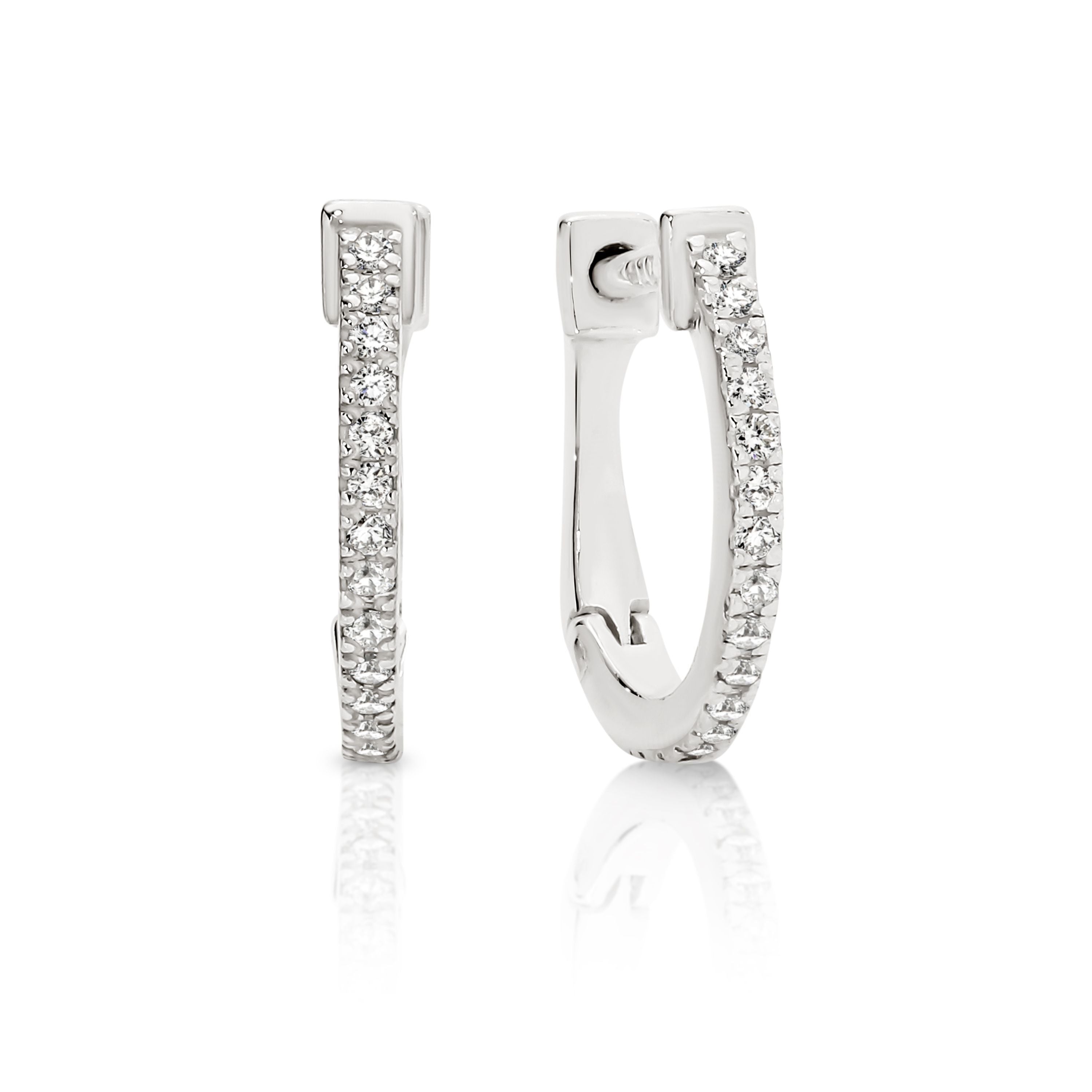 Sterling Silver Single Row Pave Set Cubic Zirconia Huggies